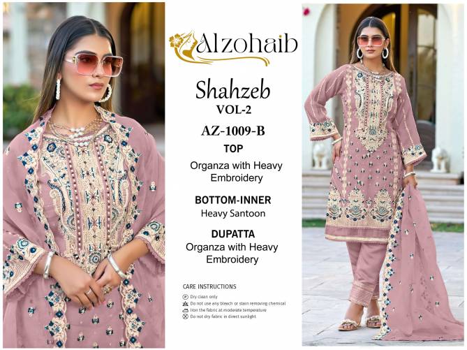 Shahzeb Vol 2 By Alzohaib Embroidery Organza Pakistani Suits Wholesale Online 
